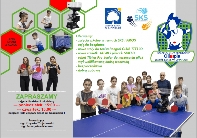 Zapraszamy na szkolne zajęcia sportowe w sekcji tenisa stołowego